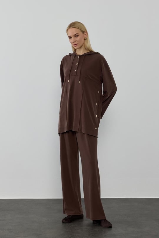 Stone Örme Rayon Eşofman Pantolonlu Takım KAHVERENGİ