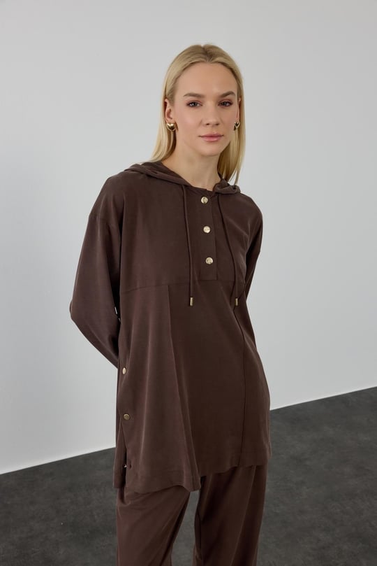 Stone Örme Rayon Eşofman Pantolonlu Takım KAHVERENGİ
