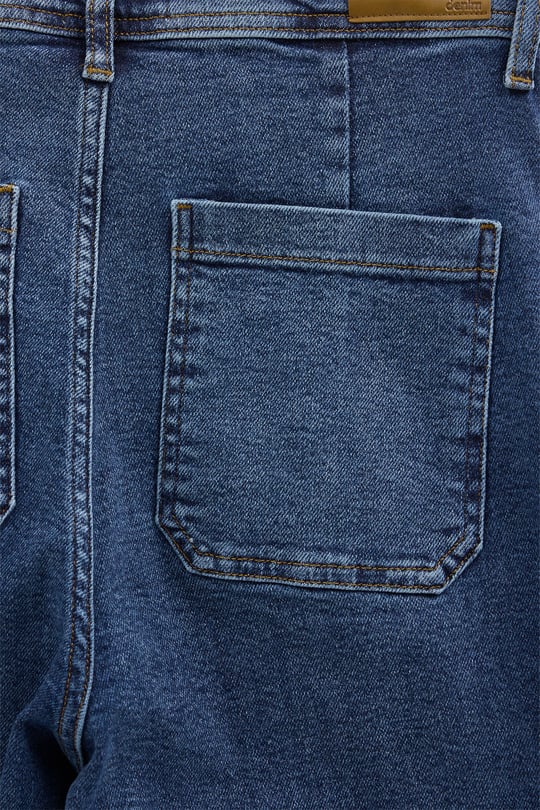 Yüksek Bel Önü Cep Detaylı Likralı Straight Jean Pantolon KOYU MAVİ