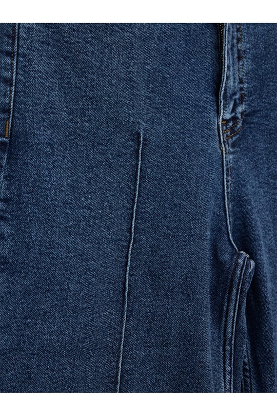 Yüksek Bel Önü Çıma Detaylı Likralı Jean Pantolon KOYU MAVİ