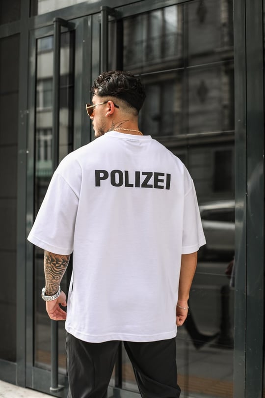 Bol Kalıp Polizei T-Shirt - Outfit-Man