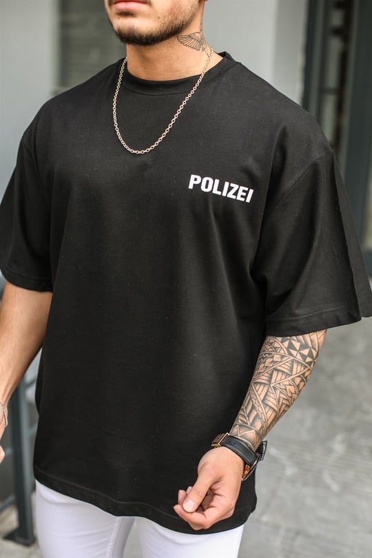 Bol Kalıp Polizei T-Shirt - Outfit-Man