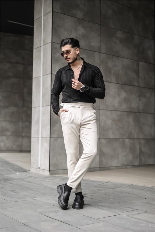 Çift Ayarlanabilir Kemerli İtalyan Erkek Pantolon- Out Fit Man