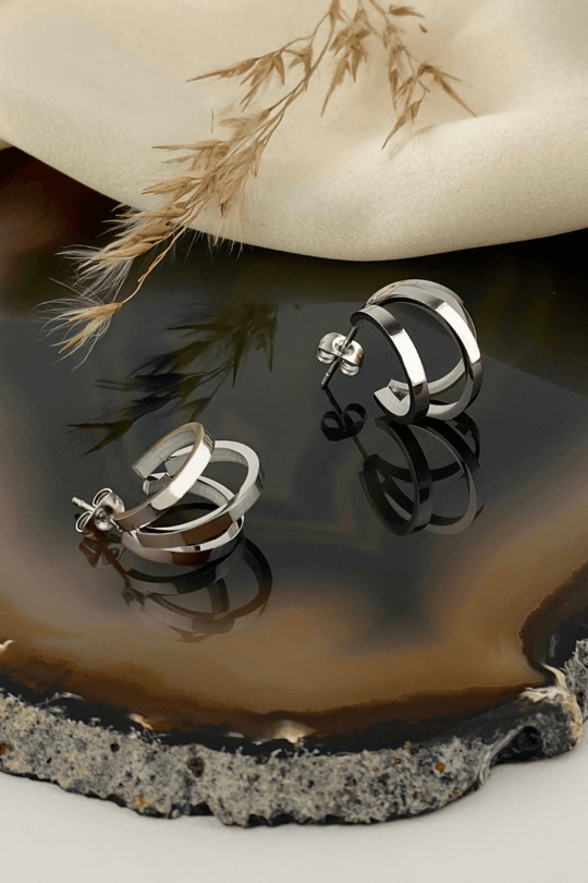 Silver triple 2024 hoop earrings