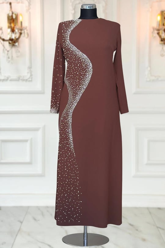 green emerald velvet dress 7202-Long Modest Evening Dress in Sequined Fabric with Ruffles main image 0