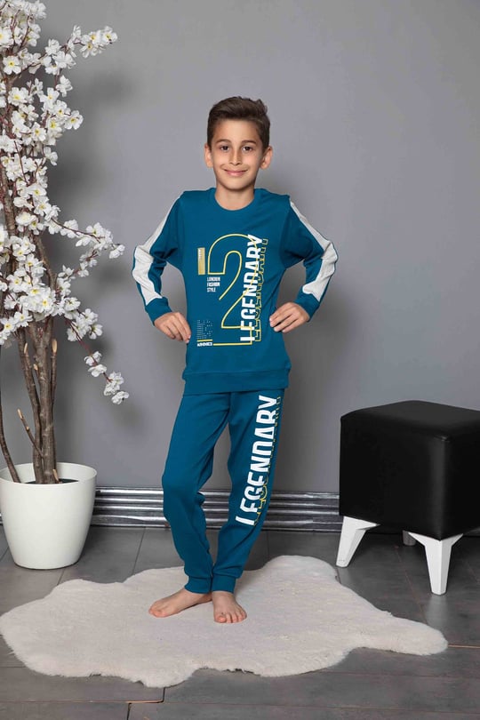 Yeni Sezon Erkek Çocuk Gez Garson Uzun Kollu Mevsimlik Pamuklu Penye Pijama  Takımı 3034