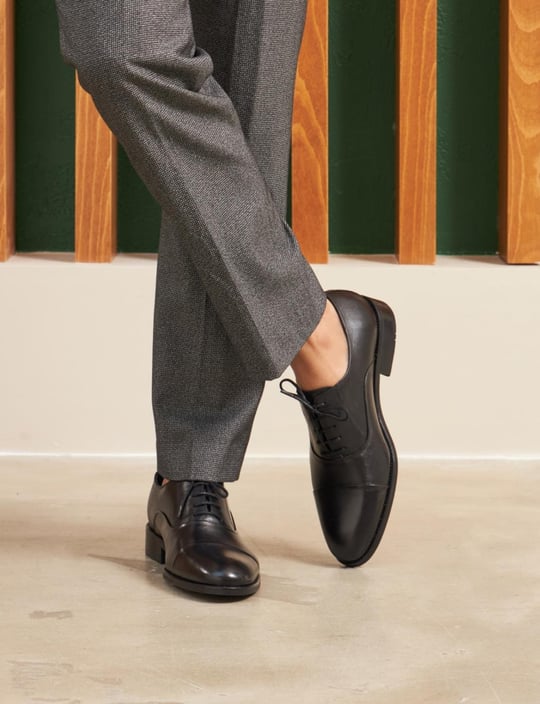 Hakiki Deri Neolt Enjeksiyon Taban Siyah Bağcıklı Erkek Klasik Ayakkabı |  Cabani