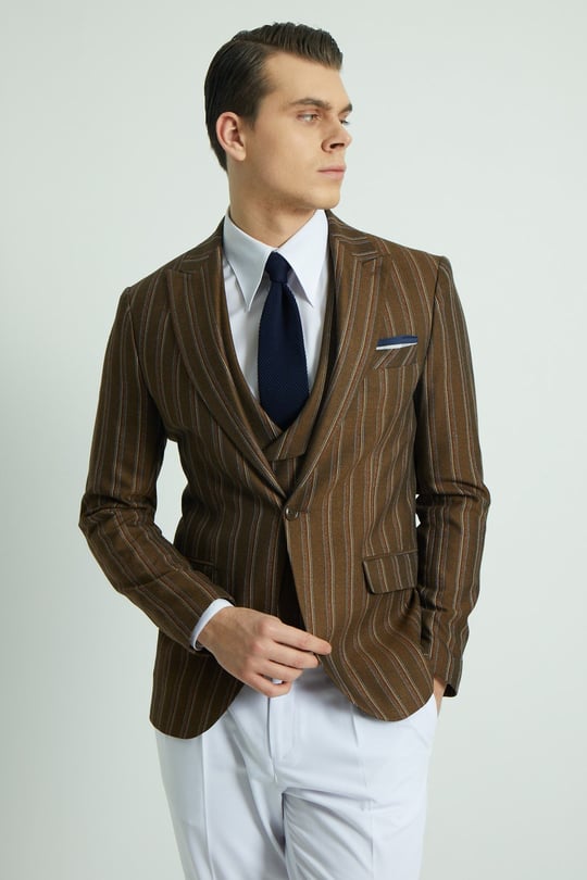YELLOW STRIPED DOUBLE BREASTED JACKET - SLIM FIT