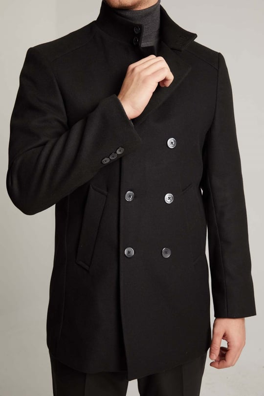 MANDARİN COLLAR DOUBLE BREASTED CACHET COAT - SLIM FIT