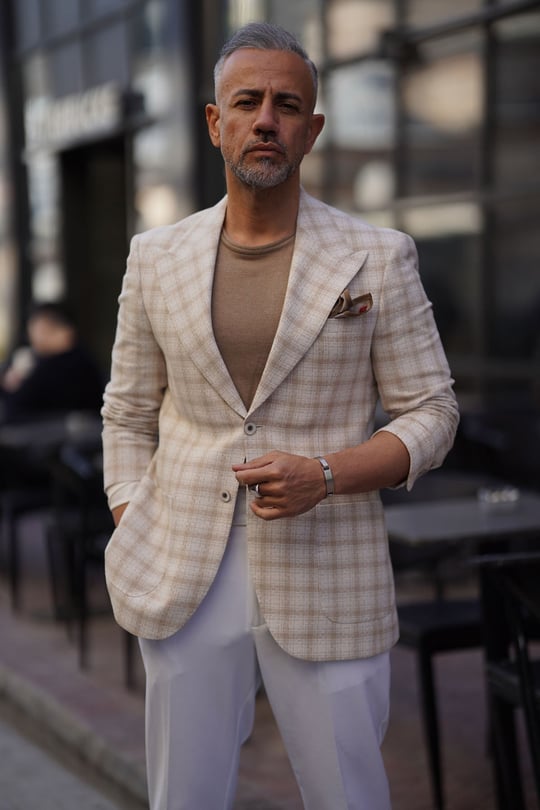 YELLOW STRIPED DOUBLE BREASTED JACKET - SLIM FIT