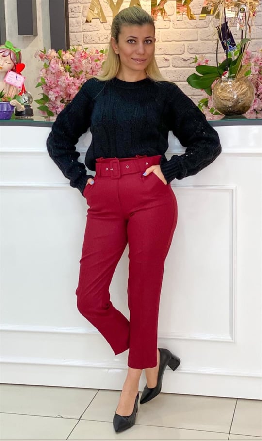 TUĞBALİ Kadın Taba Renk Zara Model Pensli Deri Pantolon