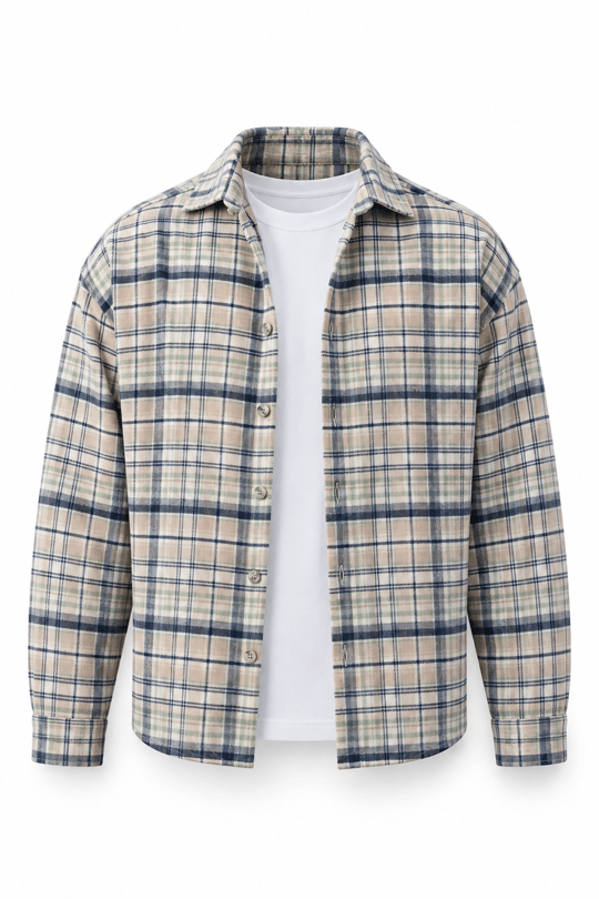 Jasper Relaxed Fit Pamuklu İnce Çizgili Oduncu Erkek Gömlek - Mavi-Yeşil