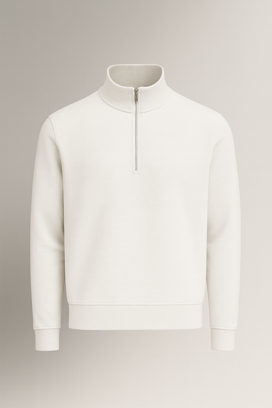 Lars Selanik Örme Kumaş Yarım Fermuar Erkek Sweatshirt - Ekru