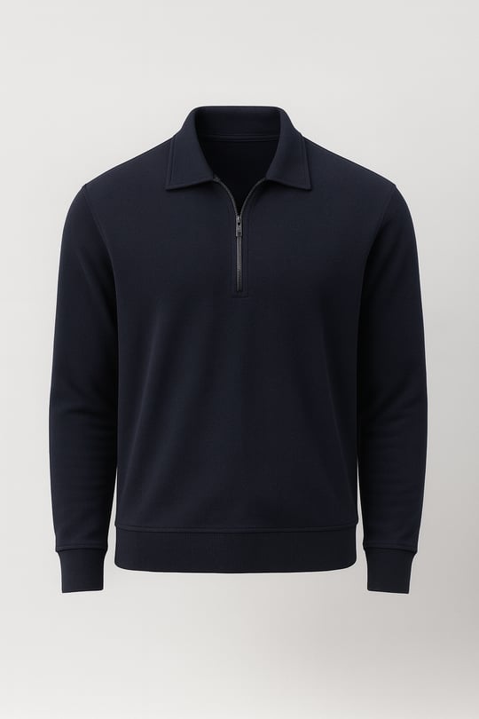 Eric Relax Fit Yarım Fermuarlı Polo Yaka Selanik Kumaş Erkek Sweatshirt - Lacivert