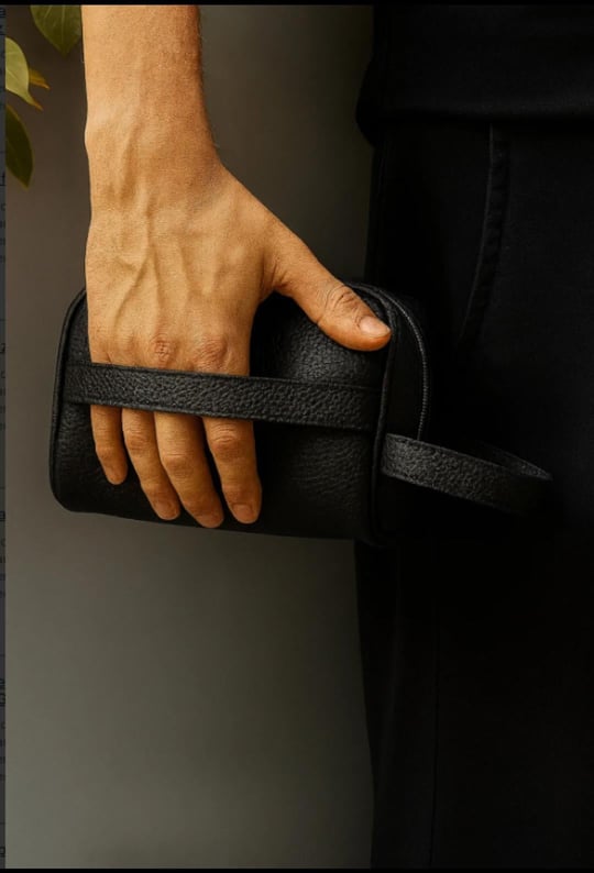 Çift Kulplu Deri Görünümlü Erkek El Çantası - Siyah