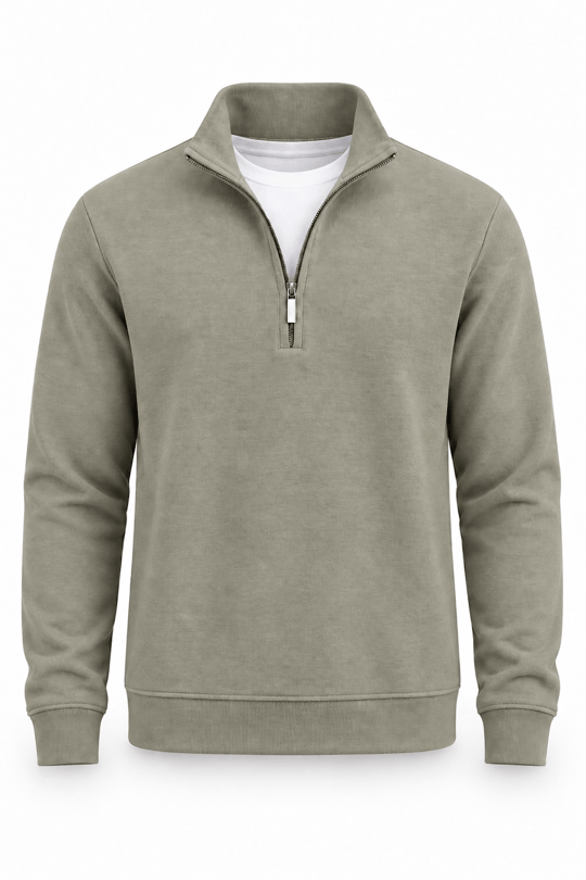 Lars Selanik Örme Kumaş Yarım Fermuar Erkek Sweatshirt - Haki