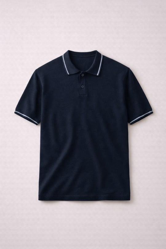 Austen Kontrast Biyeli Düğmeli Polo Yaka Kısa Kollu İnce Triko Erkek T-Shirt - Lacivert