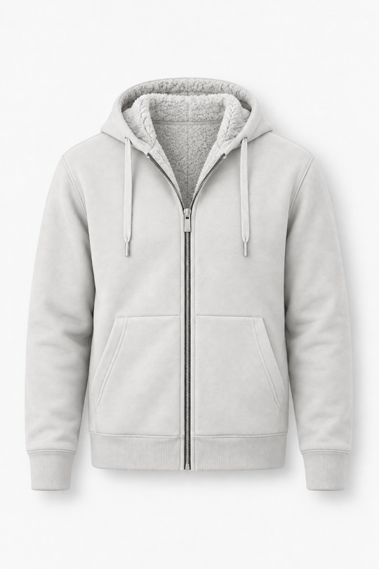 İçi Peluş Üç İplik Kumaş Oversize Fermuarlı Kapüşonlu Sweatshirt- Mineral Gri