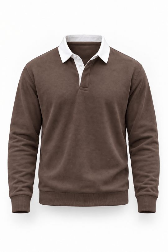 Luis Polo Yaka Selanik Örme Kumaş Erkek Sweatshirt - Kahve