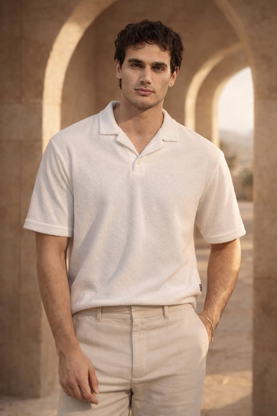Aretus Şönil Kumaş Regular Fit Tek Düğmeli Polo Yaka Erkek T-Shirt - Ekru