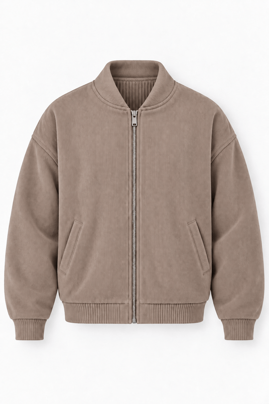 Ravello %100 Şönil Relaxed Fit Kolej Yaka Fermuarlı Lamineli Ceket - Çakıl Taşı