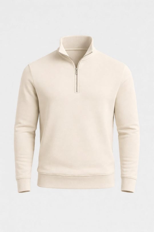 Lars Selanik Örme Kumaş Yarım Fermuar Erkek Sweatshirt - Taş