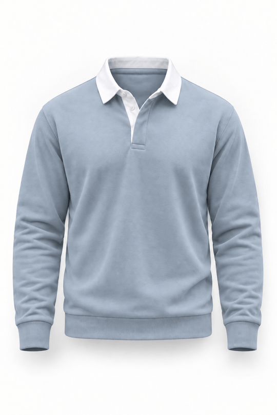 Luis Polo Yaka Selanik Örme Kumaş Erkek Sweatshirt - Soğuk Mavi