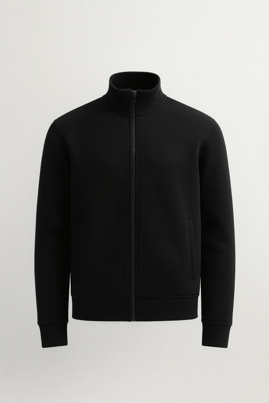 Marcel Regular Fit Fermuarlı Kıstırma Cepli Üç İp Şardonlu Erkek Sweatshirt - Siyah