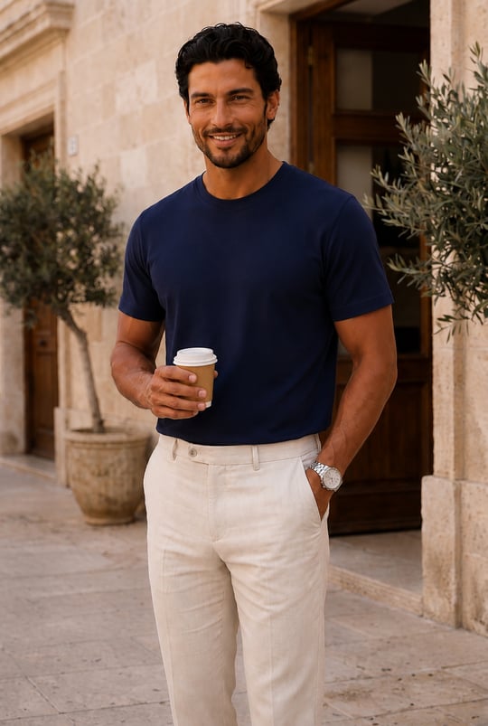 Linklater Regular Fit Basic Likralı Pamuk Erkek T-Shirt - Lacivert