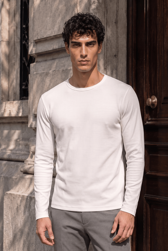 Ribera Regular Fit Pamuklu Likralı Fitilli Erkek Sweatshirt - Ekru