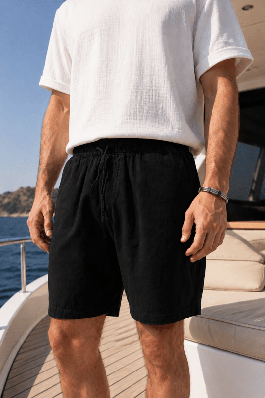 Mann Relax Fit %100 Pamuk Meridian Kumaş Basic Erkek Şort - Siyah