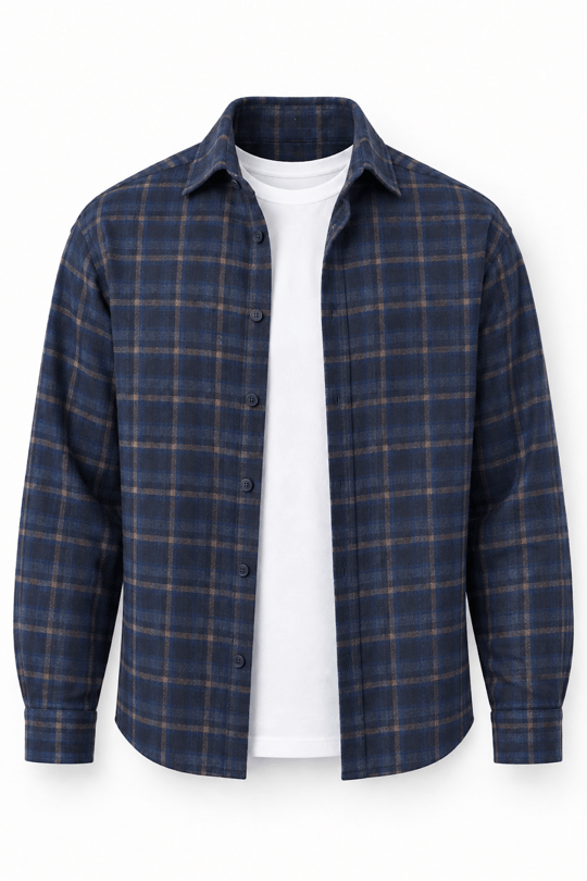Dragon Relaxed Fit Pamuklu Kareli Flanel Erkek Gömlek - Mavi