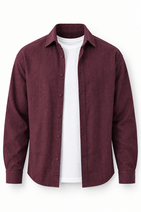 Pixel Relaxed Fit Pamuklu Mikro Çizgili Flanel Erkek Gömlek - Bordo