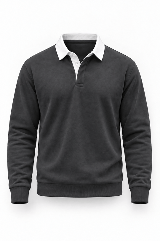Luis Polo Yaka Selanik Örme Kumaş Erkek Sweatshirt - Füme