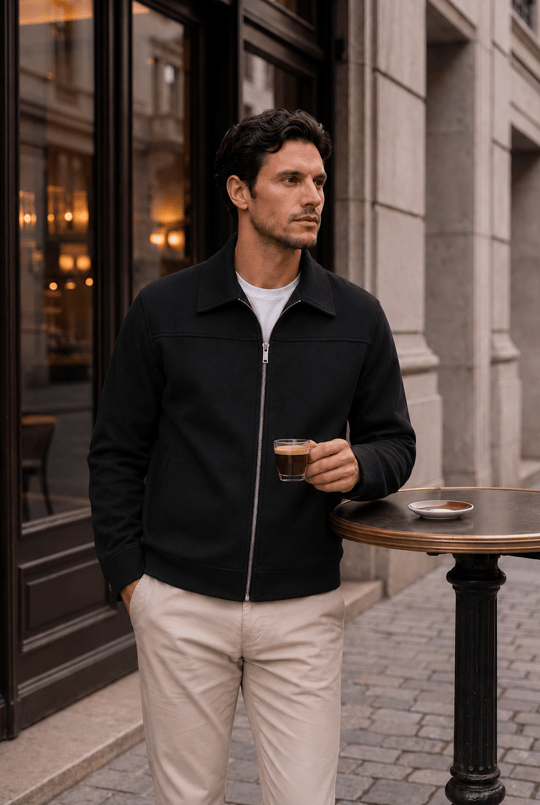 Harrison Relaxed Fit Kaşe Fermuarlı Erkek Ceket - Siyah