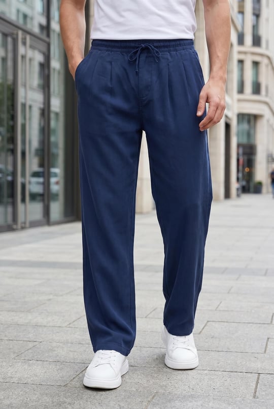 Wert Lyocell Kumaş Relaxed Fit Çİft Pileli Jogger Eşofman Altı Pantolon - Lacivert