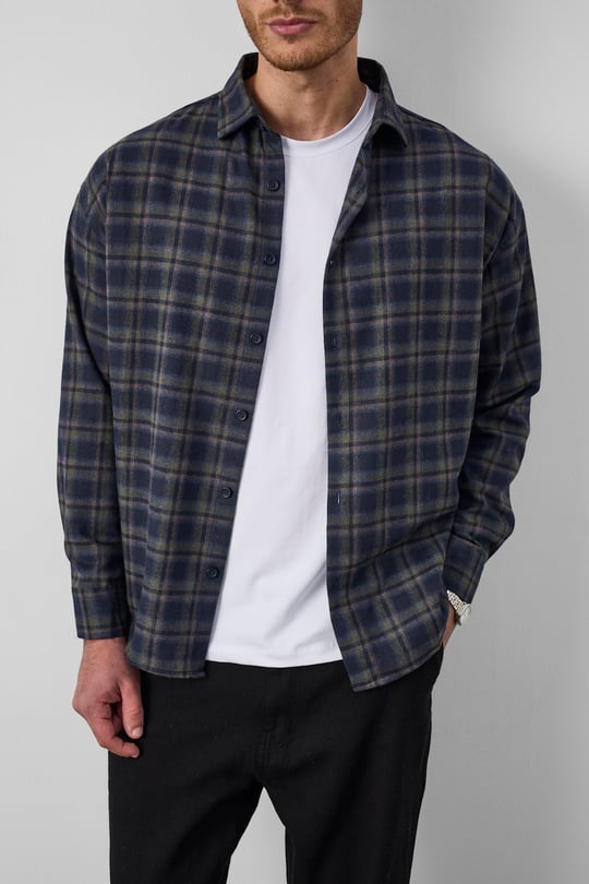 Dragon Relaxed Fit Pamuklu Kareli Flanel Erkek Gömlek - Yeşil