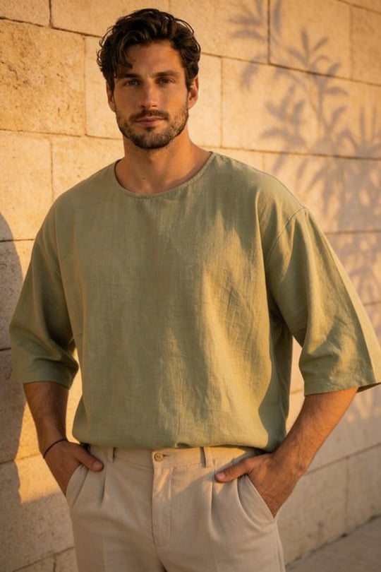 Castiel Bisiklet Yaka Fakir Kol Oversize Kısa Kol T-shirt - Haki