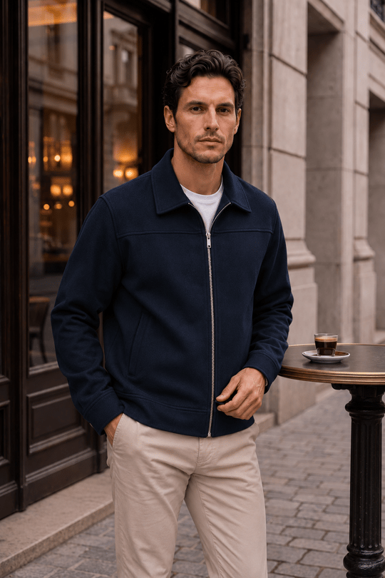 Harrison Relaxed Fit Kaşe Fermuarlı Erkek Ceket - Lacivert