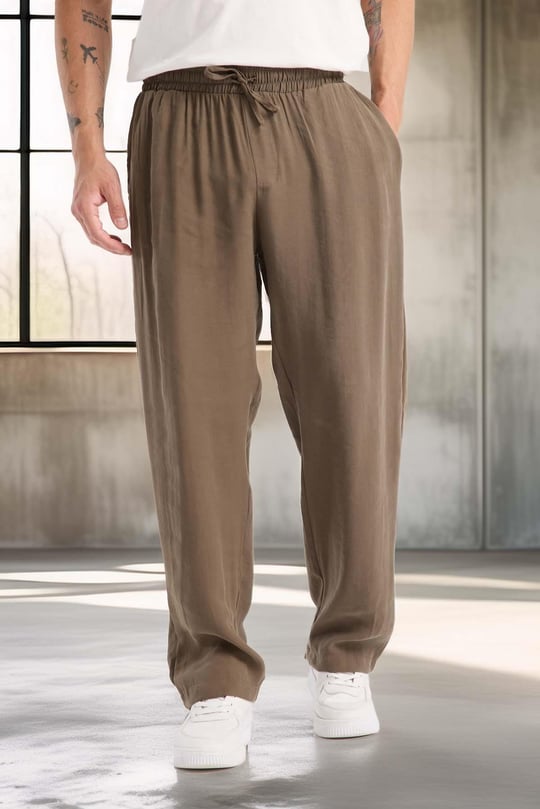 Modal Kumaş Rahat Kalıp Düz Paça Jogger Erkek Pantolon - Vizon