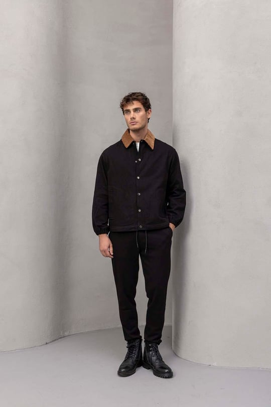 Lauri Workwear Tok Kumaş Kadife Yakalı Ceket Siyah - Bezayağı Kumaş Pantolon Siyah 