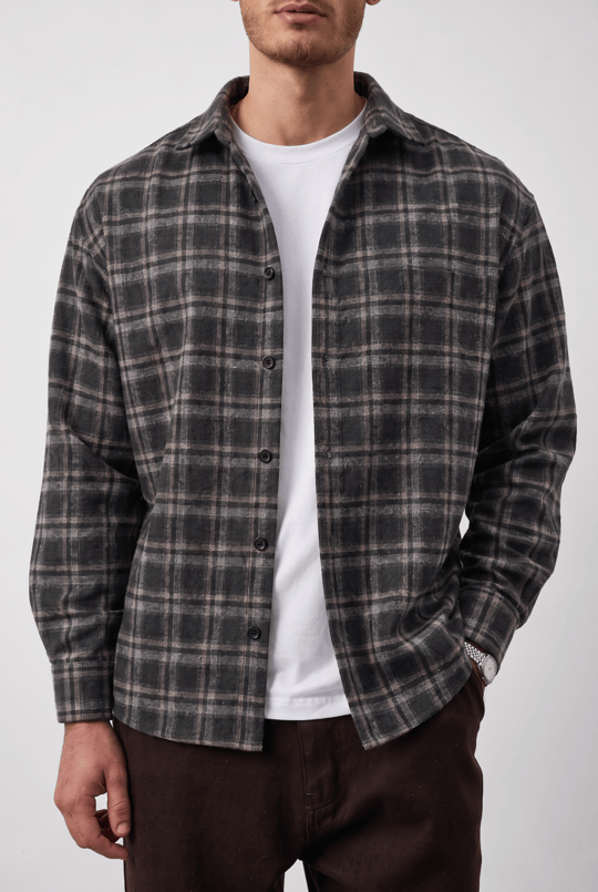 Dragon Relaxed Fit Pamuklu Kareli Flanel Erkek Gömlek - Siyah