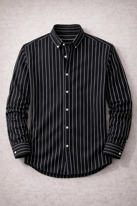 Chad Modal Kumaş Çizgili Yazlık Relaxed Fit Erkek Gömlek - Siyah