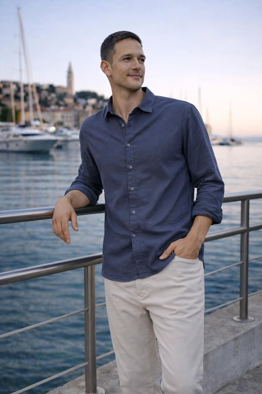 Hurley Çizgili Modal Kumaş Relaxed Fit Günlük Giyim Erkek Gömlek - Mavi