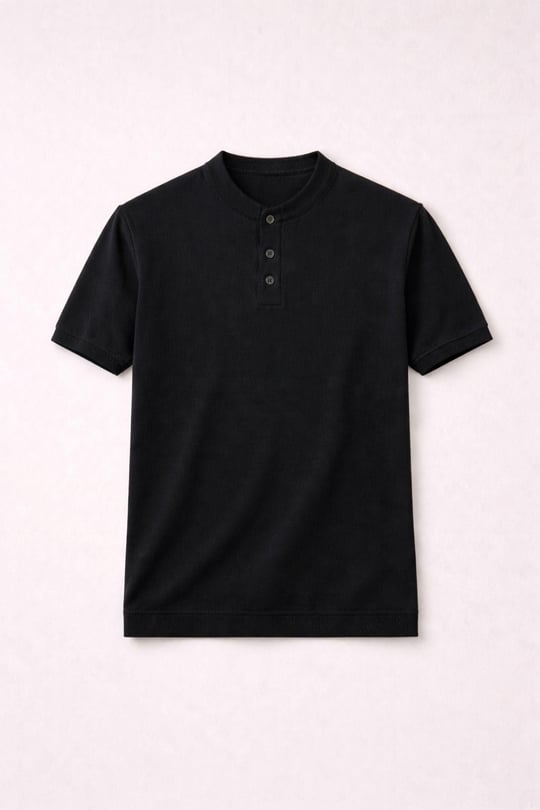 Dogen Hakim Yaka Düğmeli Kısa Kollu İnce Triko Erkek T-Shirt - Siyah 