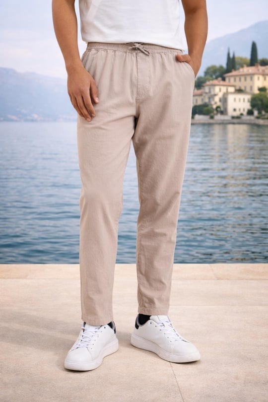 Meridian Kumaş Relaxed Fit %100 Pamuklu Jogger Erkek Yazlık Eşofman Altı Pantolon - Bej