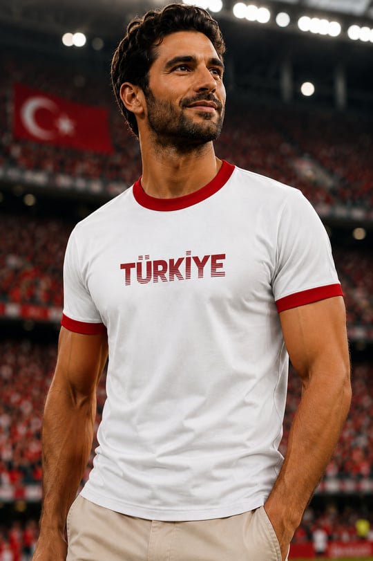 Türkiye Garni Yakalı %100 Pamuklu Milli Takım T-Shirt - Beyaz