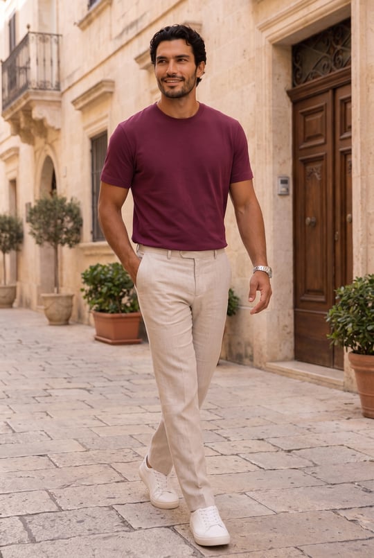 Linklater Regular Fit Basic Likralı Pamuk Erkek T-Shirt - Koyu Bordo