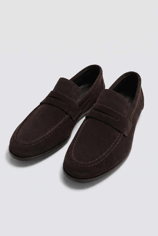 %100 Süet İnce Taban Erkek Loafer Ayakkabı - Kahve