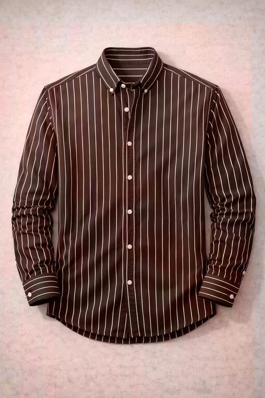 Chad Modal Kumaş Çizgili Yazlık Relaxed Fit Erkek Gömlek - Kahve